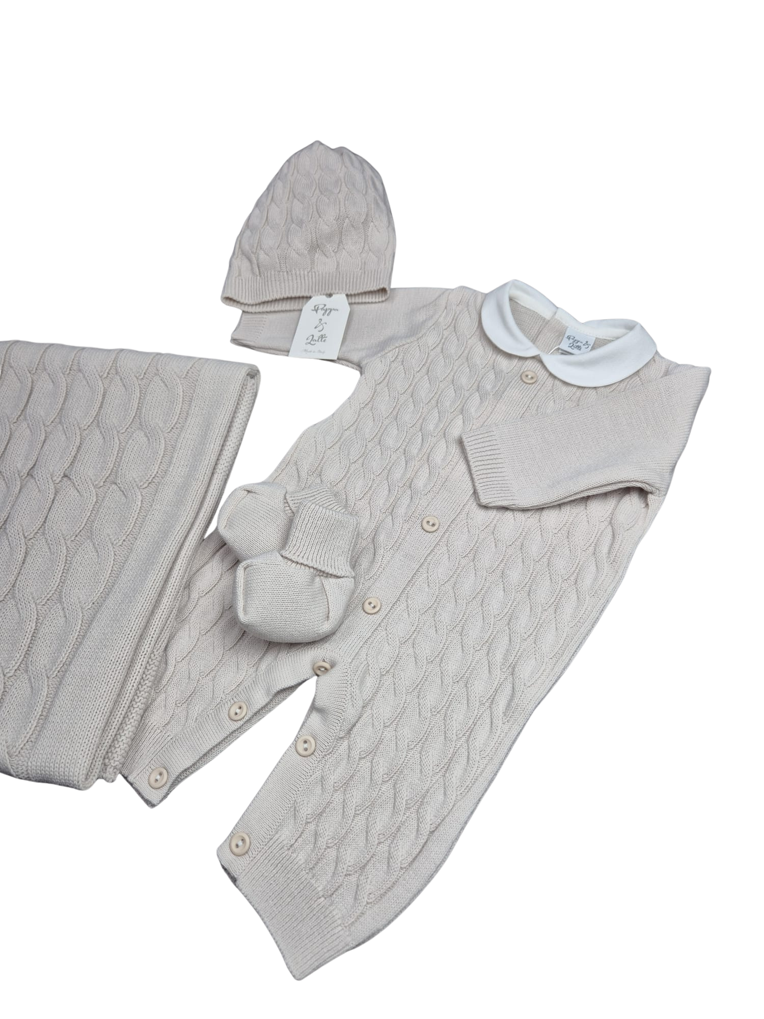 Coordinato treccia Pappa&Latte in Lana prima uscita - scegli il tuo colore
