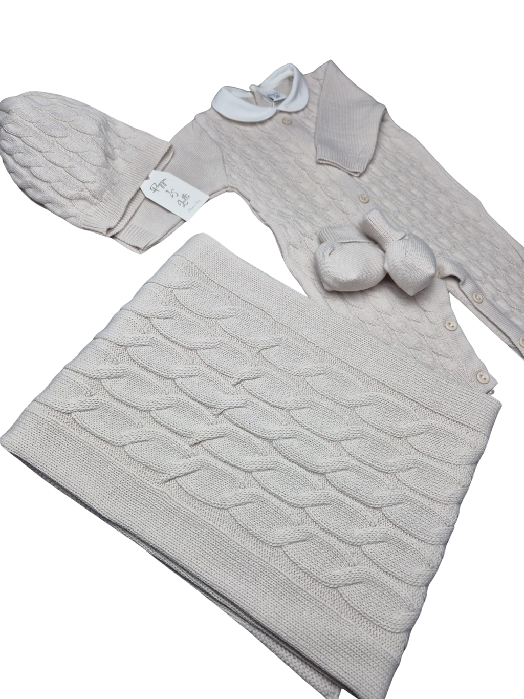 Coordinato treccia Pappa&Latte in Lana prima uscita - scegli il tuo colore