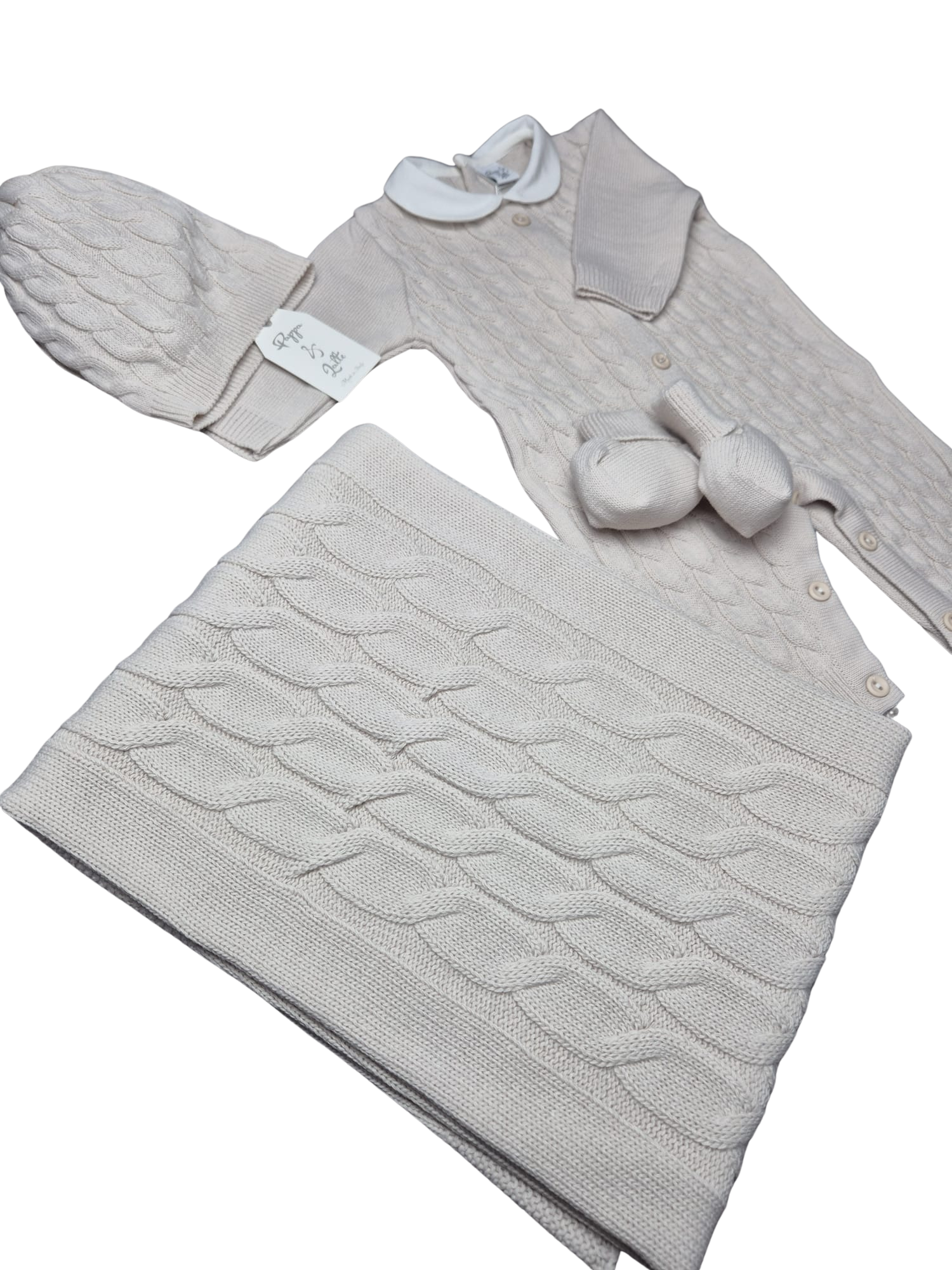 Coordinato treccia Pappa&Latte in Lana prima uscita - scegli il tuo colore