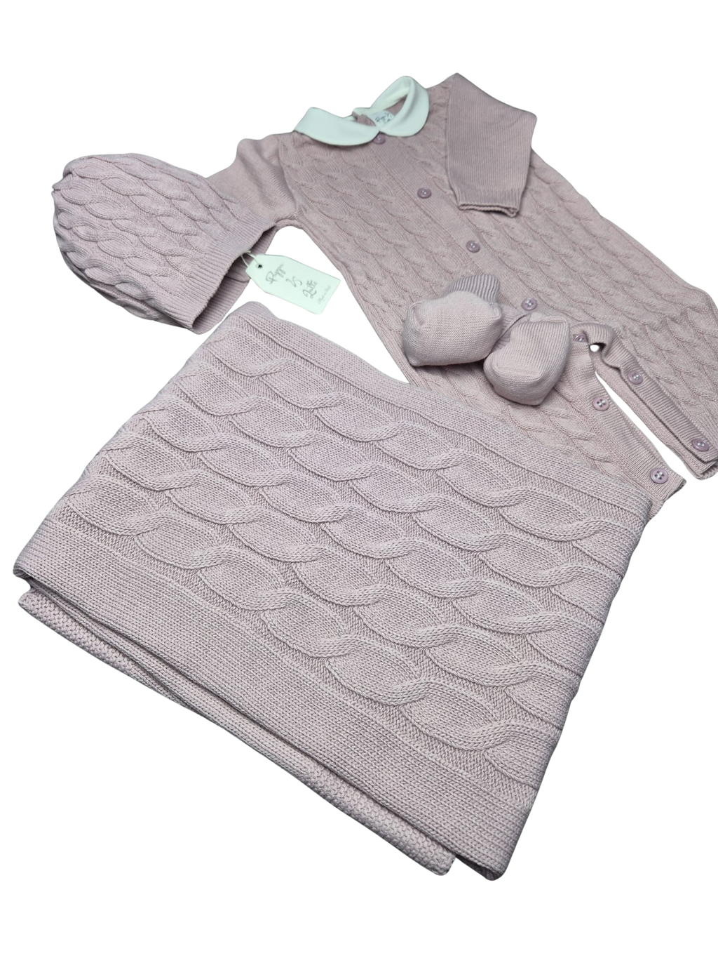 Coordinato treccia Pappa&Latte in Lana prima uscita - scegli il tuo colore
