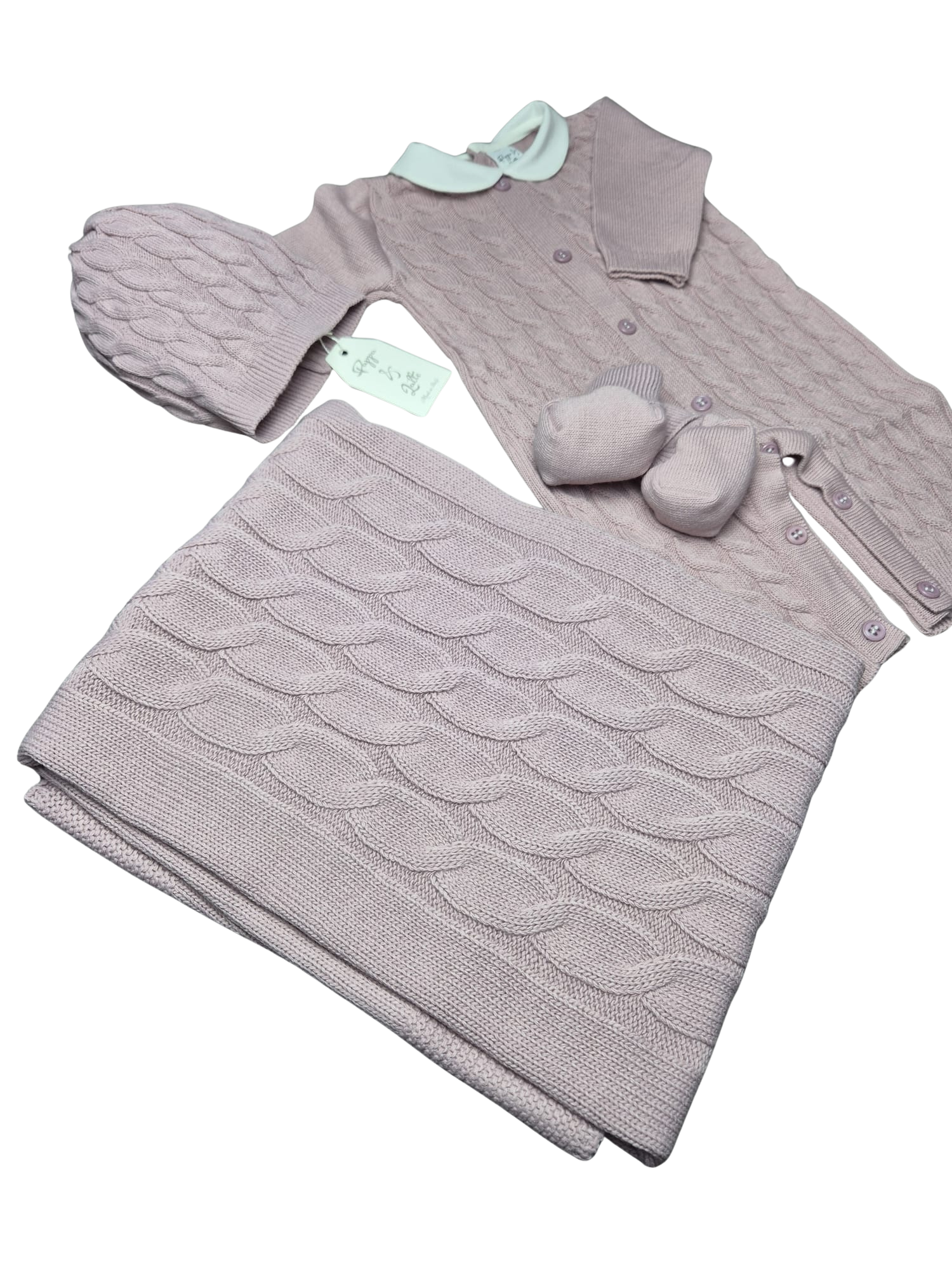 Coordinato treccia Pappa&Latte in Lana prima uscita - scegli il tuo colore