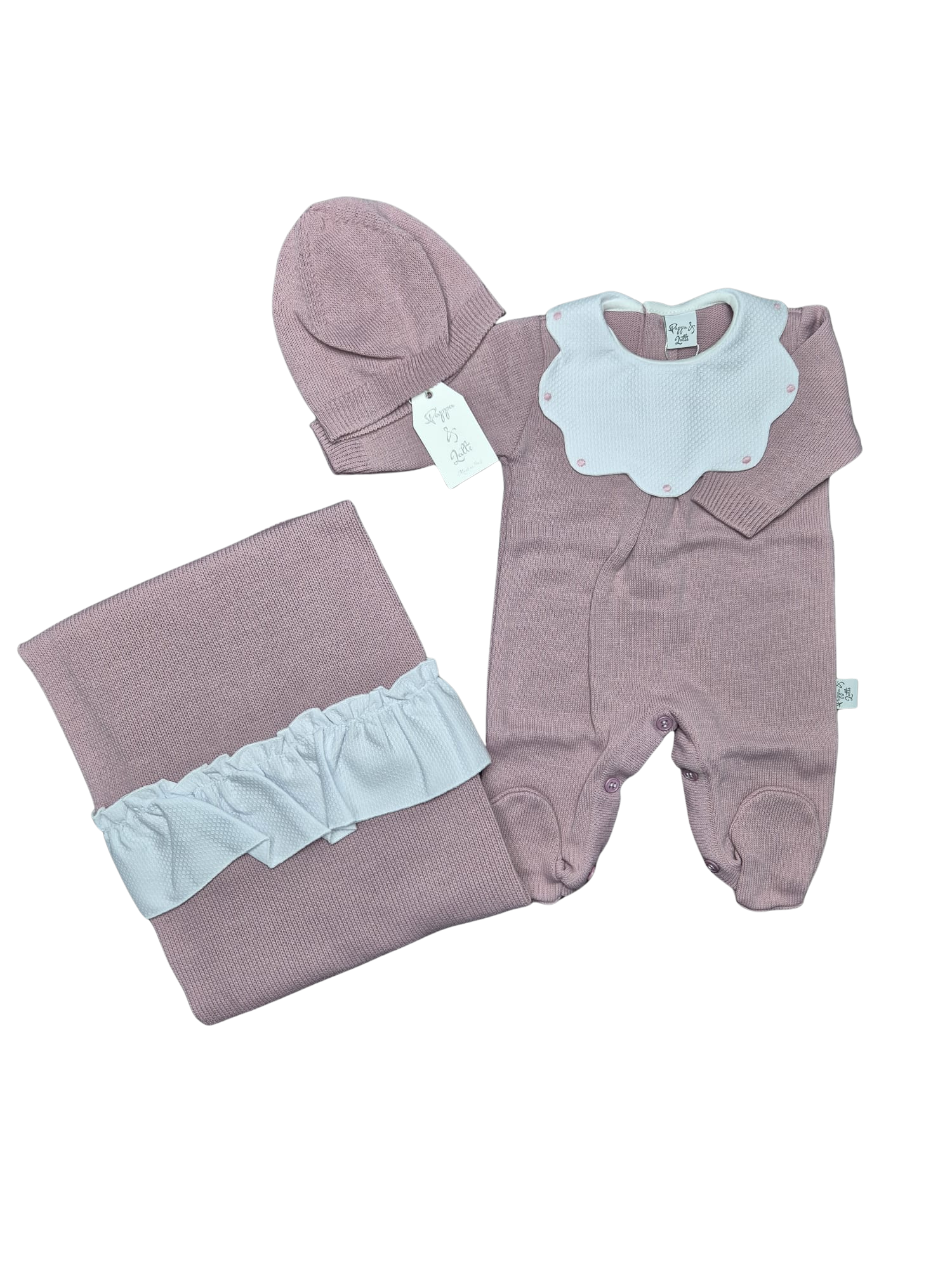 Coordinato basic ruches Pappa&Latte in Lana prima uscita - scegli il tuo colore