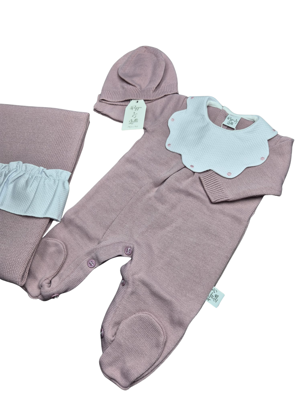 Coordinato basic ruches Pappa&Latte in Lana prima uscita - scegli il tuo colore