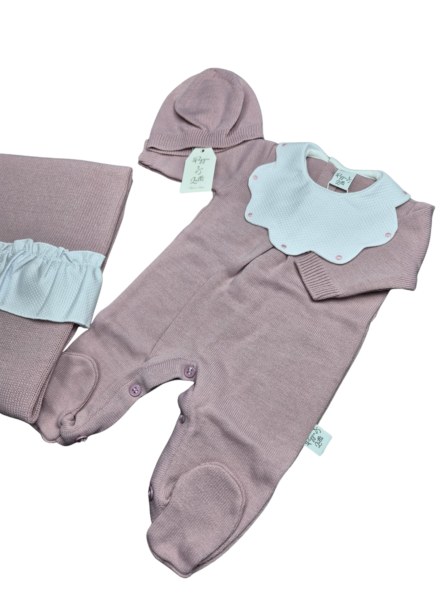 Coordinato basic ruches Pappa&Latte in Lana prima uscita - scegli il tuo colore