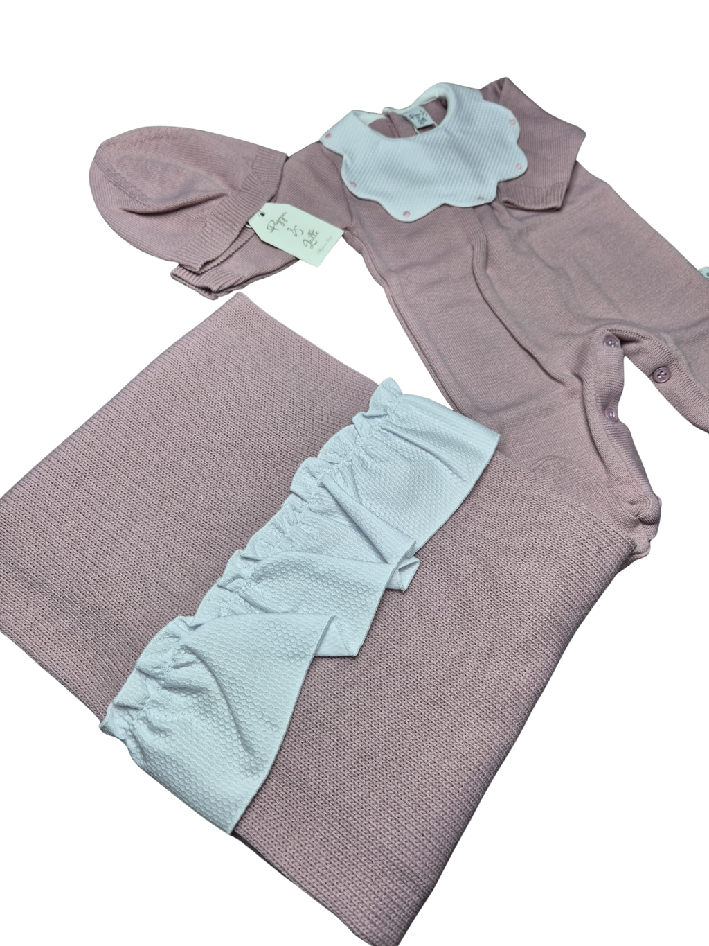 Coordinato basic ruches Pappa&Latte in Lana prima uscita - scegli il tuo colore