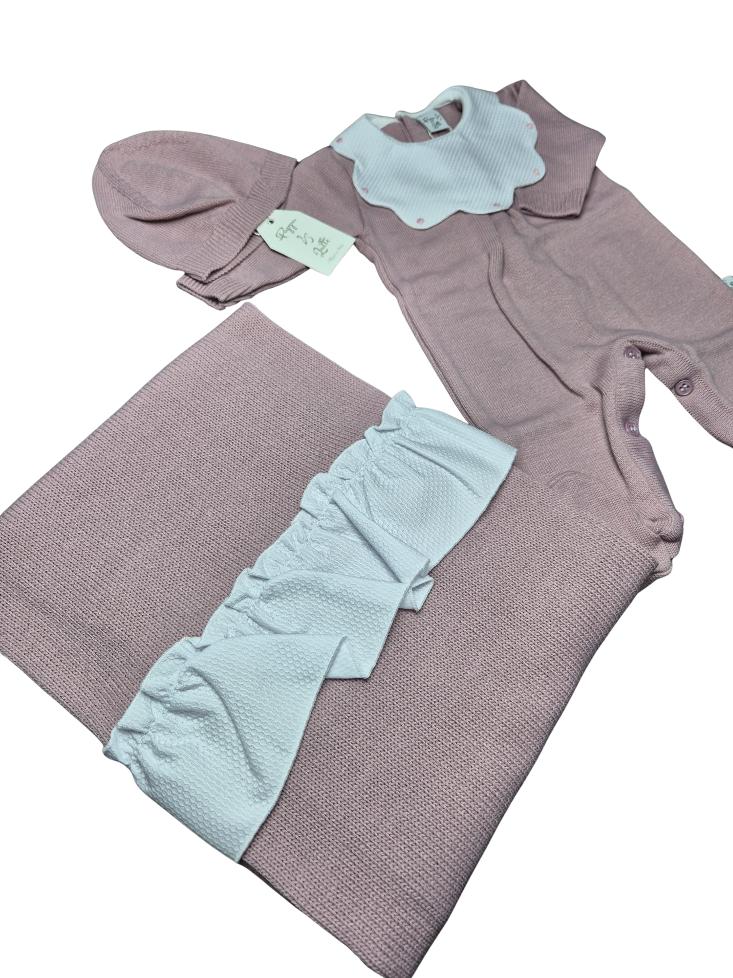 Coordinato basic ruches Pappa&Latte in Lana prima uscita - scegli il tuo colore