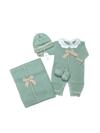 Coordinato Pappa&Latte in Lana Verde/Corda prima uscita