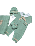 Coordinato Pappa&Latte in Lana Verde/Corda prima uscita