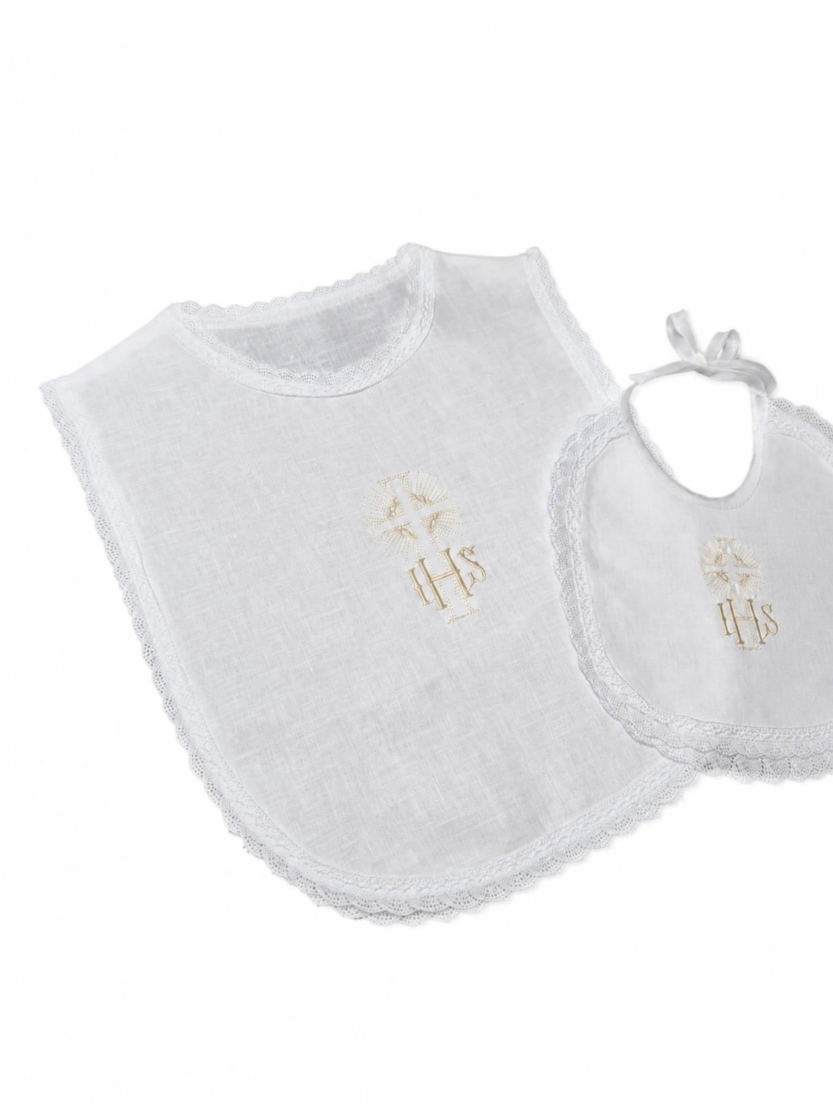 Set Battesimo Camicino e Bavetta in Lino - Bianco